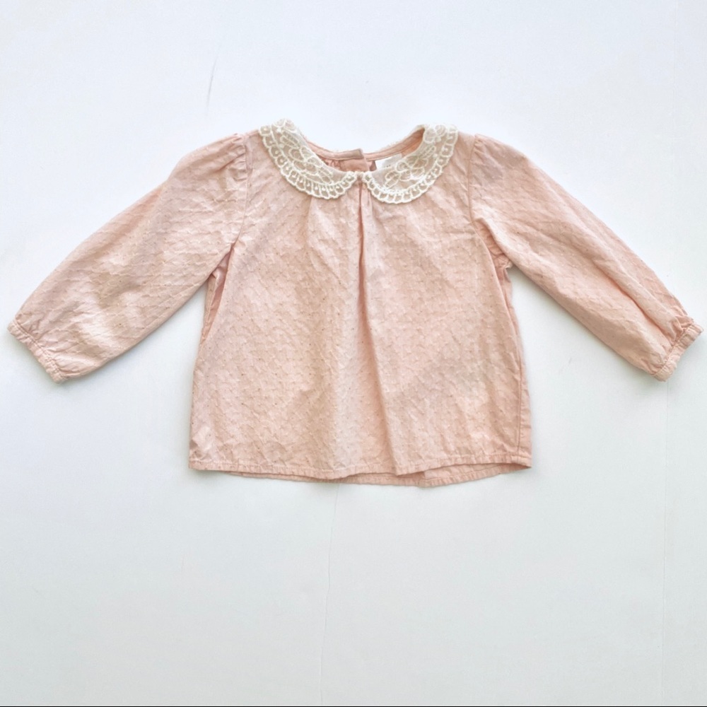 H&M Baby Girl Lace Collar Blouse 6–9M Peter Pan Top Cream Pink